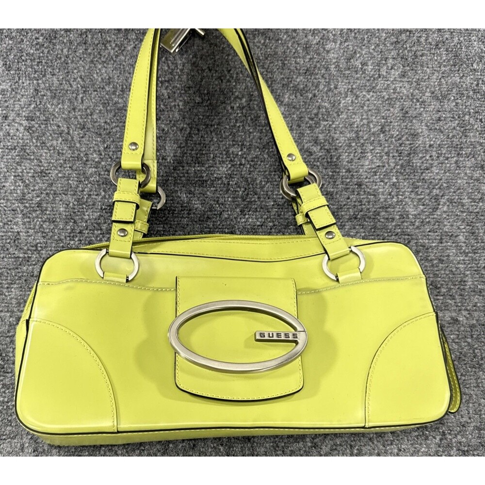 Guess Lime Green Shoulder Bag Y2K Satchel Purse Silver Logo Baguette Handbag